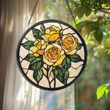 Rose Gold Flower Stained Glass Suncatcher Personalized Floral Window Hanging Romantic Gift for Mom or Grandma Elegant