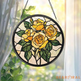Rose Gold Flower Stained Glass Suncatcher Personalized Floral Window Hanging Romantic Gift for Mom or Grandma Elegant