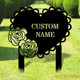 Rose Heart Garden Sign Rose Metal Stake Personalized Name Yard Sign Outdoor Door Garden Decor Metal Sign Garden Lovers
