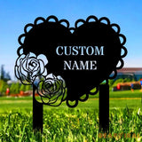Rose Heart Garden Sign Rose Metal Stake Personalized Name Yard Sign Outdoor Door Garden Decor Metal Sign Garden Lovers