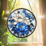 Royal Blue Peony Glass Suncatcher Birth Month Flower Decor Window Hanging Handmade Gift Floral Art Gardening Lover Gift