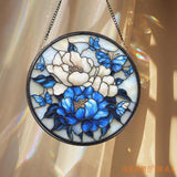 Royal Blue Peony Glass Suncatcher Birth Month Flower Decor Window Hanging Handmade Gift Floral Art Gardening Lover Gift