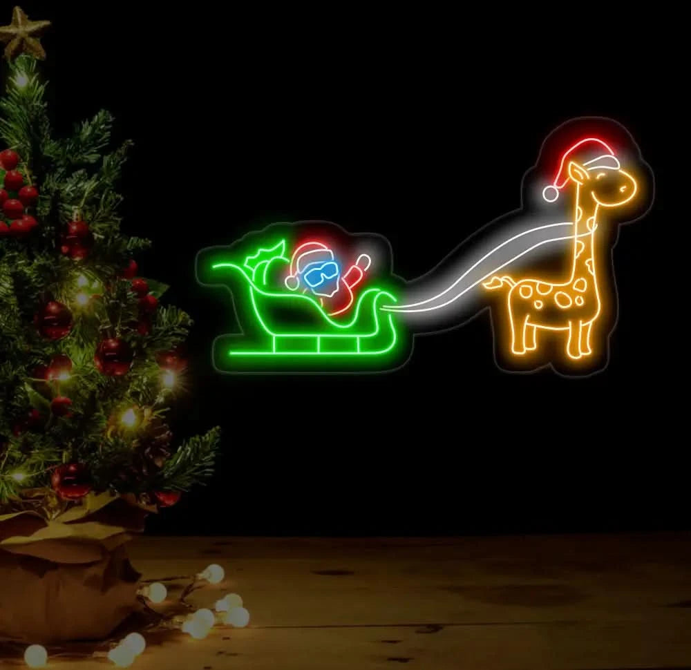 Santa Claus & Giraffe Neon Sign Christmas Led Sign Santa Led Light Merry Christmas Neon Light Christmas Decoration