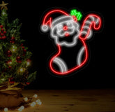 Santa Claus In Stockings Neon Sign Christmas Led Sign Santa Led Light Merry Christmas Neon Light Christmas Decoration
