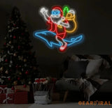 Santa Claus Riding A Dolphin Neon Sign Christmas Santa Led Sign Santa Claus Led Light Merry Christmas Neon Light