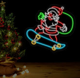 Santa Claus Skatebroading Neon Sign Christmas Led Sign Santa Led Light Merry Christmas Neon Light Christmas Decoration