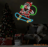 Santa Claus Skatebroading Neon Sign Christmas Led Sign Santa Led Light Merry Christmas Neon Light Christmas Decoration