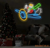 Santa Flying Red Airplane Neon Sign - Merry Christmas LED Sign Santa Claus Wall Art Festive LED Light Christmas House