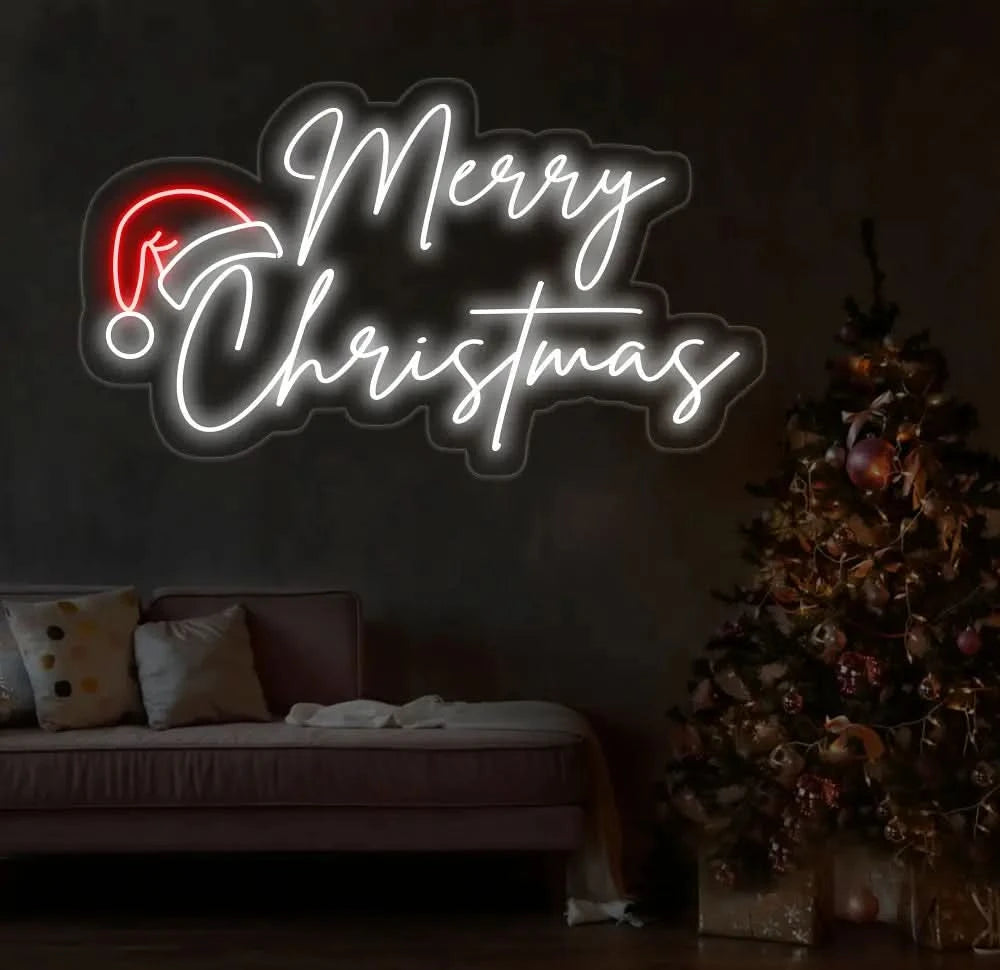 Santa Hat Merry Christmas Neon Sign Merry Christmas Led Sign Christmas Neon Light Christmas Quote Wall Art Christmas