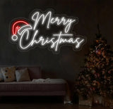 Santa Hat Merry Christmas Neon Sign Merry Christmas Led Sign Christmas Neon Light Christmas Quote Wall Art Christmas