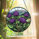 Scottish Thistle Stained Glass Suncatcher Highland Floral Window Hanging Purple Flower Round Panel Nature Gift for