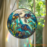Sea Turtle Stained Glass Suncatcher Ocean Window Hanging Art Marine Life Decor Coastal Gift for Beach Lover Underwater