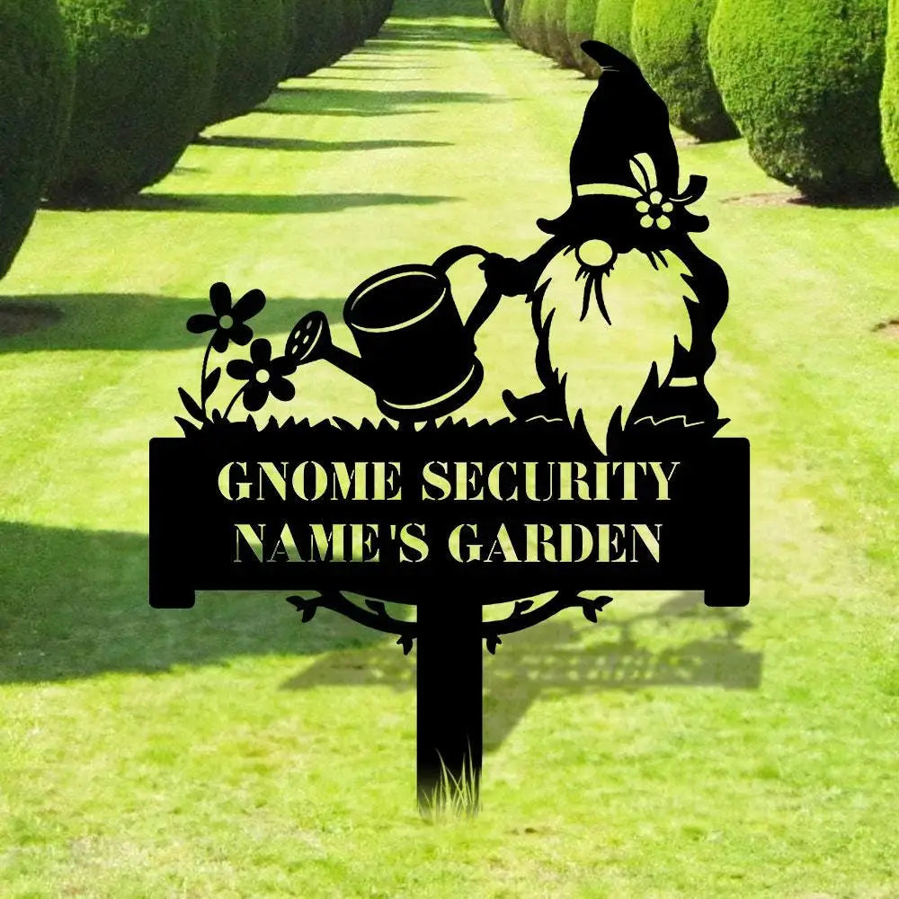 Security Gnomes House Garden Sign Gnomes Metal Stake Personalized Name Yard Sign Outdoor Door Garden Decor Metal Sign