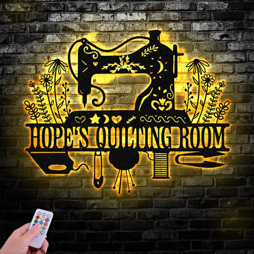 Sewing Machine Metal Sign with LED Lights Custom Quilting Wall Art Personalized Sewing Room Decor for Crafters and