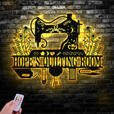Sewing Machine Metal Sign with LED Lights Custom Quilting Wall Art Personalized Sewing Room Decor for Crafters and