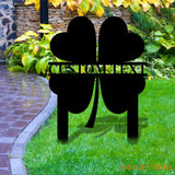 Shamrock Lucky House Garden Sign Lucky Metal Stake Personalized Name Yard Sign Outdoor Door Decor Lucky Garden Metal