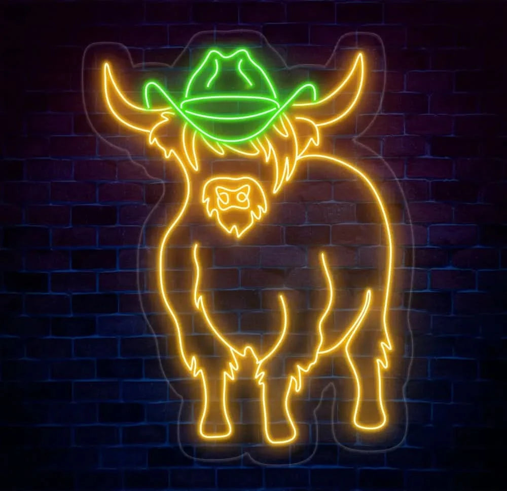 Shetland Cow Neon Sign - Custom Highland Herd LED Light Western Bull Farmhouse Decor Unique Cow Lover Gift Patio Neon