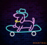 Skateboard Dachshund Neon Sign Cute Cowboy Hat Dog LED Neon Light Light Up Sign for Bedroom Decor Pet Shop Art Wall
