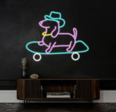 Skateboard Dachshund Neon Sign Cute Cowboy Hat Dog LED Neon Light Light Up Sign for Bedroom Decor Pet Shop Art Wall