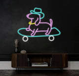 Skateboard Dachshund Neon Sign Cute Cowboy Hat Dog LED Neon Light Light Up Sign for Bedroom Decor Pet Shop Art Wall