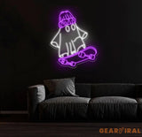 Skater Ghost Neon Sign - Cool Ghost with Skateboard LED Light Custom Wall Decor Skateboarder Room Art Fun Halloween