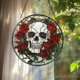 Skull and Rose Gothic Stained Glass Suncatcher Halloween Window Hanging Spooky Floral Art Gothic Gift Dark Aesthetic