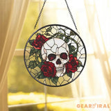 Skull and Rose Gothic Stained Glass Suncatcher Halloween Window Hanging Spooky Floral Art Unique Gift for Gothic Friend