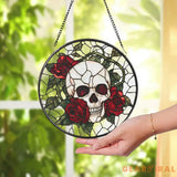 Skull and Rose Gothic Stained Glass Suncatcher Halloween Window Hanging Spooky Floral Art Unique Gift for Gothic Friend