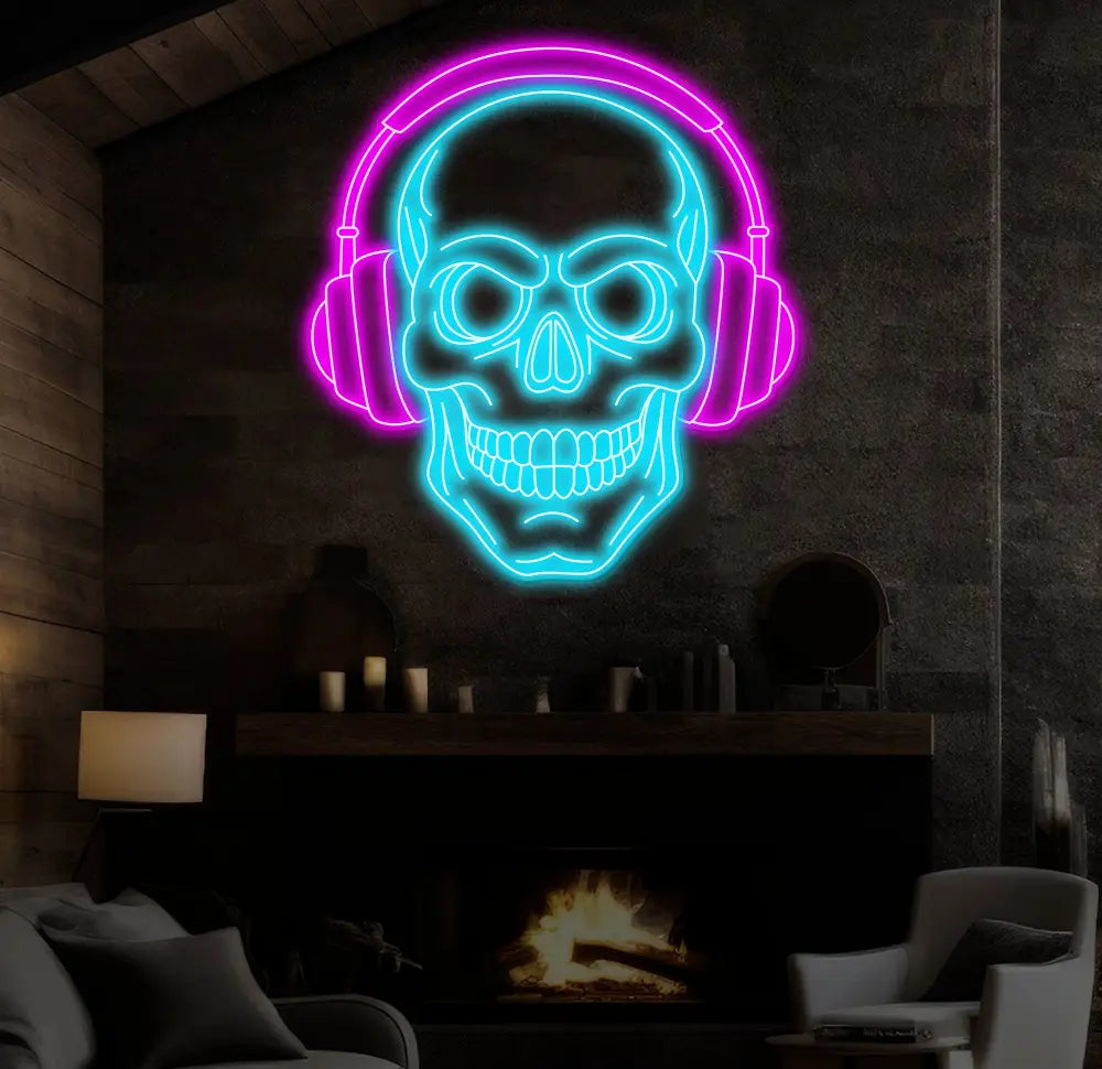 Skull Headphone Neon Sign Custom LED Sign for Music Lovers Music Club Wall Decor Unique Headphone Shop Light Perfect