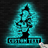 Skull Metal Wall Hanging - Skull Name Sign - Skull Lover Gifts - Custom Skull Metal Wall Art with Led Light | GearViral