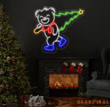 Smiling Bear Carrying A Christmas Tree Neon Sign Bear Christmas Led Sign Merry Christmas Neon Light Christmas Tree Wall