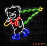 Smiling Bear Carrying A Christmas Tree Neon Sign Bear Christmas Led Sign Merry Christmas Neon Light Christmas Tree Wall