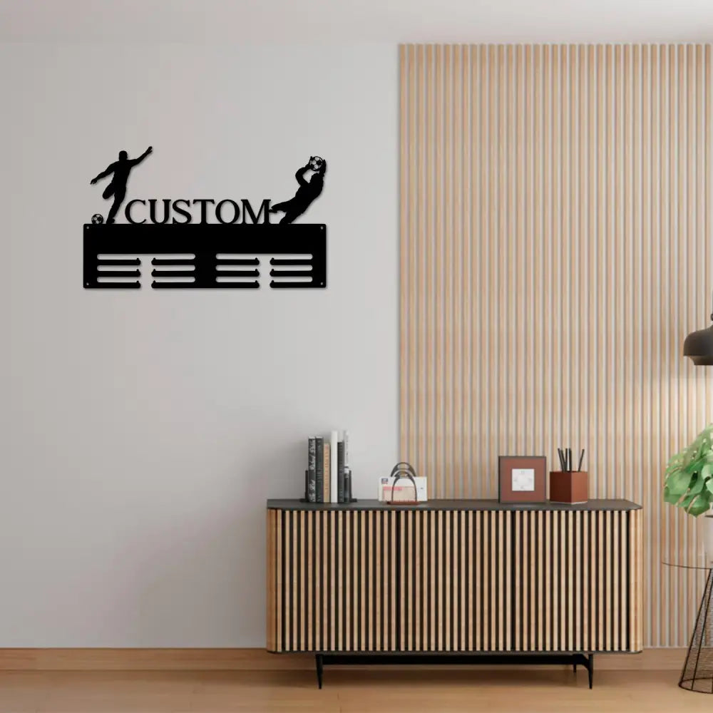 Soccer Man Medal Hanger Custom Name Metal Sign Soccer Award Display Personalized Soccer Medal Display Soccer Medal