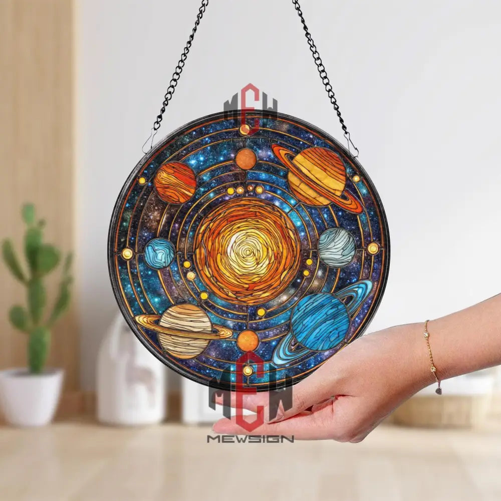Solar System Stained Glass Suncatcher Planetary Window Panel Outer Space Decor Astronomy Gift Galaxy Art for Science