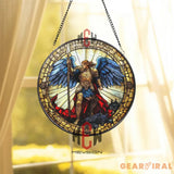Stained Glass Archangel Michael Suncatcher – Warrior Angel Defeating Evil Religious Window Hanging Panel Divine