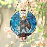 Stained Glass Archangel Suncatcher – Warrior Angel Window Hanging Panel Spiritual Protection Decor Guardian Angel Gift