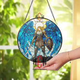 Stained Glass Archangel Suncatcher – Warrior Angel Window Hanging Panel Spiritual Protection Decor Guardian Angel Gift