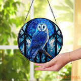 Stained Glass Blue Owl Bird Suncatcher Stained Glass Window Hanging Decor Owl Ornament Gift for Mom Owl Stained Glass