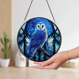 Stained Glass Blue Owl Bird Suncatcher Stained Glass Window Hanging Decor Owl Ornament Gift for Mom Owl Stained Glass