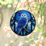 Stained Glass Blue Owl Bird Suncatcher Stained Glass Window Hanging Decor Owl Ornament Gift for Mom Owl Stained Glass