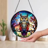 Stained Glass Colorful Owl Bird Suncatcher Stained Glass Window Hanging Decor Owl Ornament Gift for Mom Owl Stained