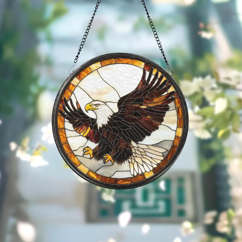 Stained Glass Eagle Suncatcher Wildlife Bird Window Art Handmade Gift for Nature Lovers Cabin Wall Decor Bald Eagle