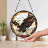 Stained Glass Eagle Suncatcher Wildlife Bird Window Art Handmade Gift for Nature Lovers Cabin Wall Decor Bald Eagle
