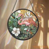 Stained Glass Flamingo Suncatcher Handmade Bird Window Hanging Tropical Glass Decor for Flamingo Lovers Housewarming or