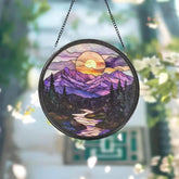 Stained Glass Mountain and Forest Suncatcher Colorful Sunset View Nature Lover Gift Landscape Window Hanging Cozy