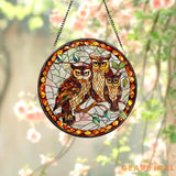 Stained Glass Owl Family Suncatcher Stained Glass Window Hanging Decor Owl Ornament Gift for Mom Owl Stained Glass Art