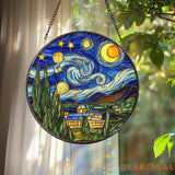 Stained Glass Starry Night Suncatcher Van Gogh Art Ornament Celestial Window Decor Gift for Art Lovers Holiday Keepsake