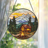 Starry Night Camping Glass Suncatcher Cabin Campfire Window Hanging Camper Van Art Nature Decor Adventure Gift Outdoor