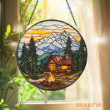 Starry Night Camping Glass Suncatcher Cabin Campfire Window Hanging Camper Van Art Nature Decor Adventure Gift Outdoor