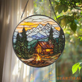 Starry Night Camping Glass Suncatcher Cabin Campfire Window Hanging Camper Van Art Nature Decor Adventure Gift Outdoor